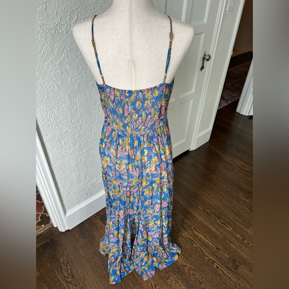 Strapless Floral Maxi Dress in Blue and Pink - Picture 3 of 4